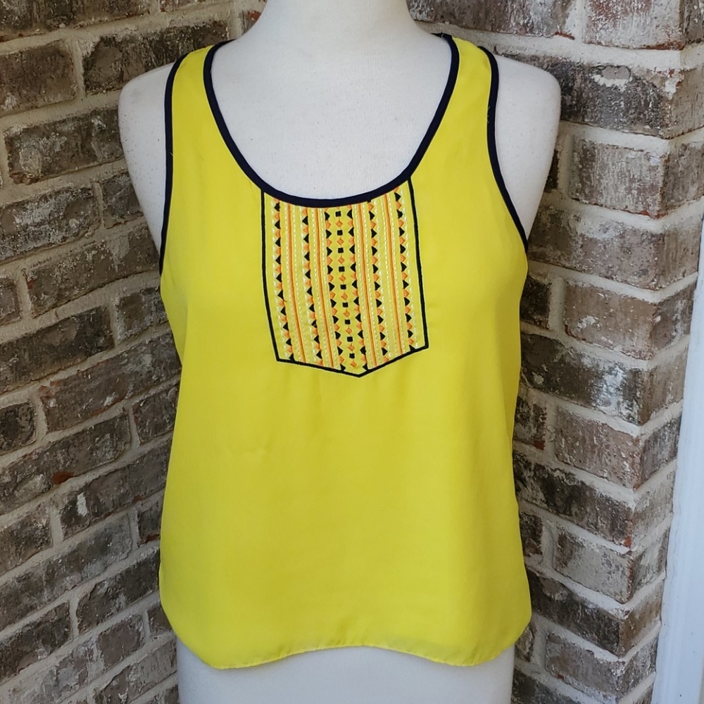 THML Anthro Bright Yellow Embroidered Hi Lo Top